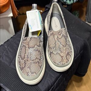 BareTraps Snake Print Slip-On Sneakers - Gray and Cream